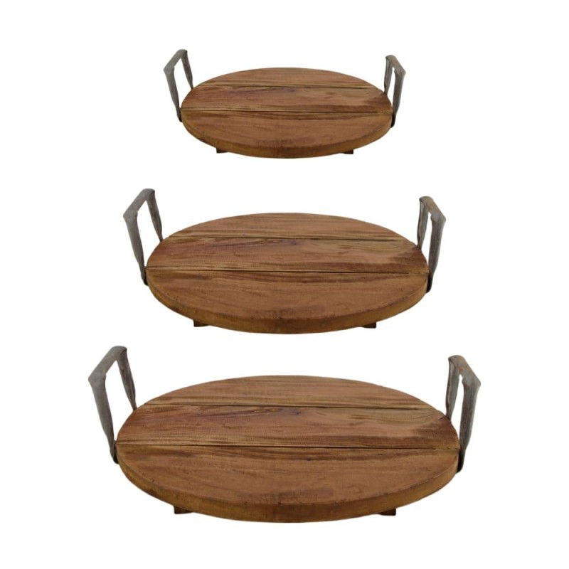 BANDEJA MADERA CON ASAS METAL SET3 D55X11 CM