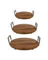 BANDEJA MADERA CON ASAS METAL SET3 D55X11 CM