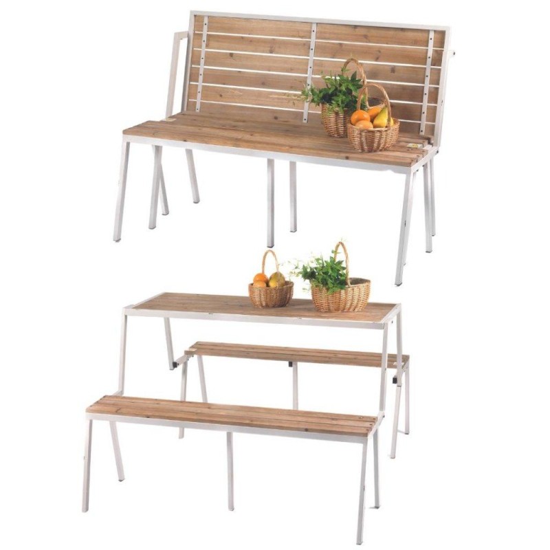BANCO MADERA METAL TRANSFORMABLE MESA 150X125X80 CM