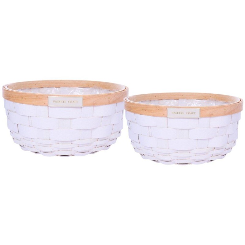CESTA MADERA POLIPIEL BLANCA D25X11 CM