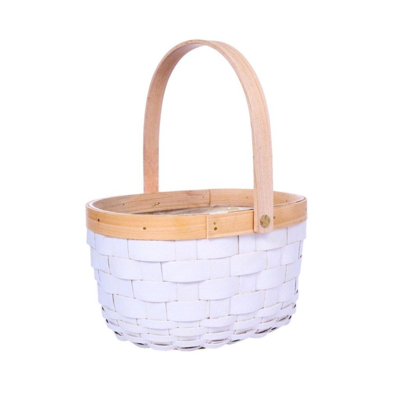 CESTA MADERA POLIPIEL BLANCA OVAL ASA 22X18X12/28 CM