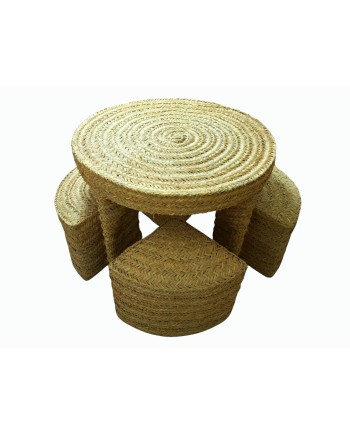 MESA CON 4 PUFF ESPARTO D100X76 CM