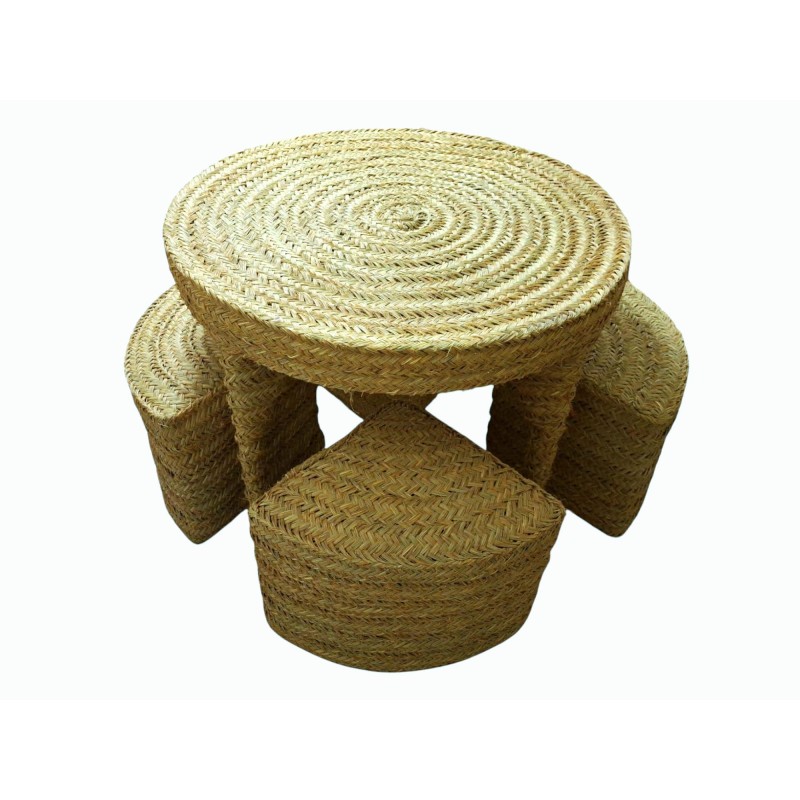 MESA CON 4 PUFF ESPARTO D100X76 CM