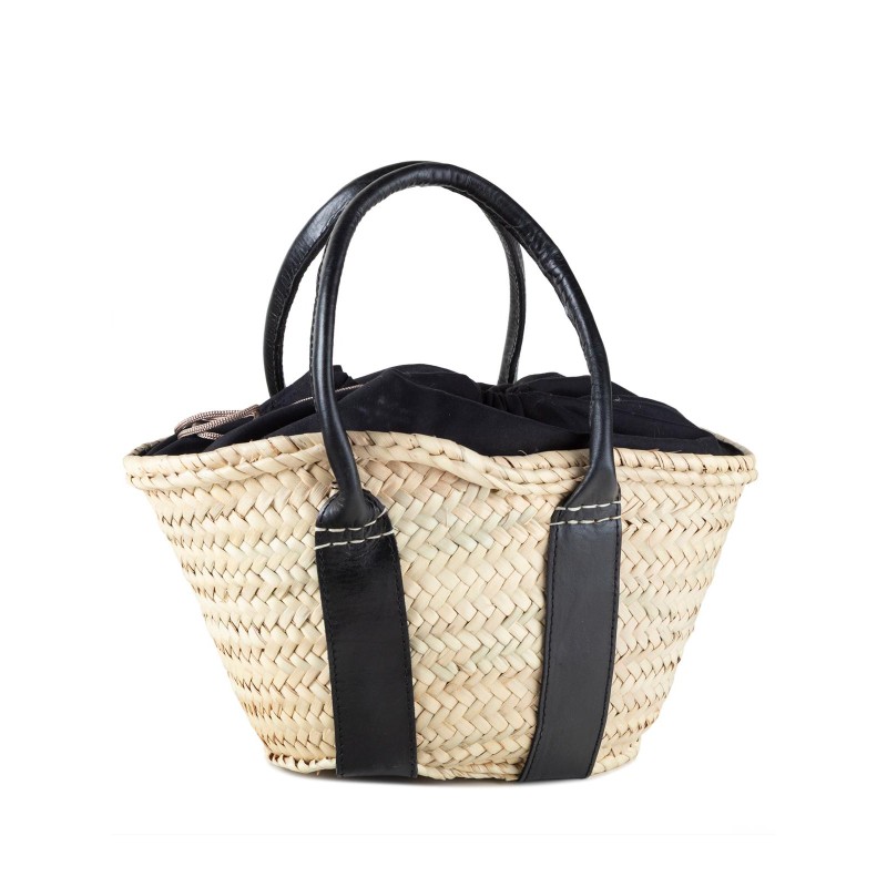 BOLSO PALMA MINI ASA PIEL FORRADO NEGRO 31X20 CM