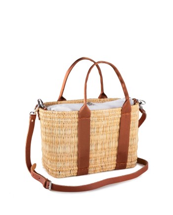 BOLSO JUNQUILLO DOBLE ASA CINTA PIEL NATURAL 35X10X21 CM