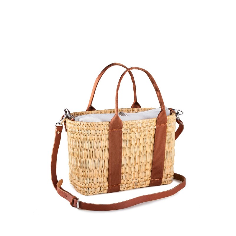 BOLSO JUNQUILLO DOBLE ASA CINTA PIEL NATURAL 35X10X21 CM