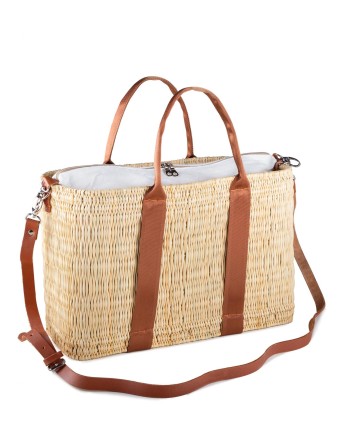 BOLSO JUNQUILLO DOBLE ASA CINTA PIEL NATURAL 46X20X31 CM