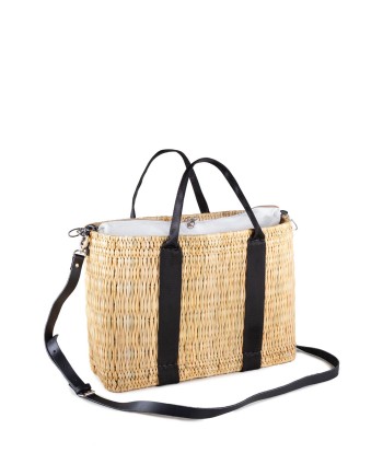 BOLSO JUNQUILLO DOBLE ASA CINTA PIEL NEGRA 35X10X21 CM