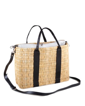 BOLSO JUNQUILLO DOBLE ASA CINTA PIEL NEGRA 46X20X31 CM