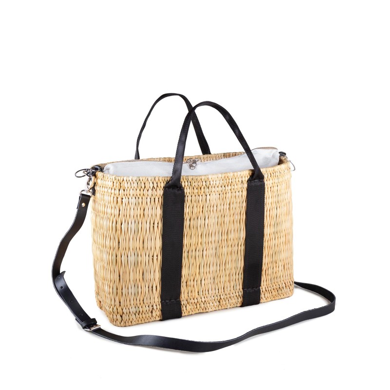 BOLSO JUNQUILLO DOBLE ASA CINTA PIEL NEGRA 46X20X31 CM