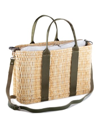 BOLSO JUNQUILLO DOBLE ASA CINTA PIEL VERDE 46X20X31 CM