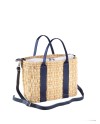 BOLSO JUNQUILLO DOBLE ASA CINTA PIEL AZUL 35X10X21 CM