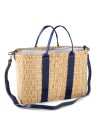 BOLSO JUNQUILLO DOBLE ASA CINTA PIEL AZUL 46X20X31 CM