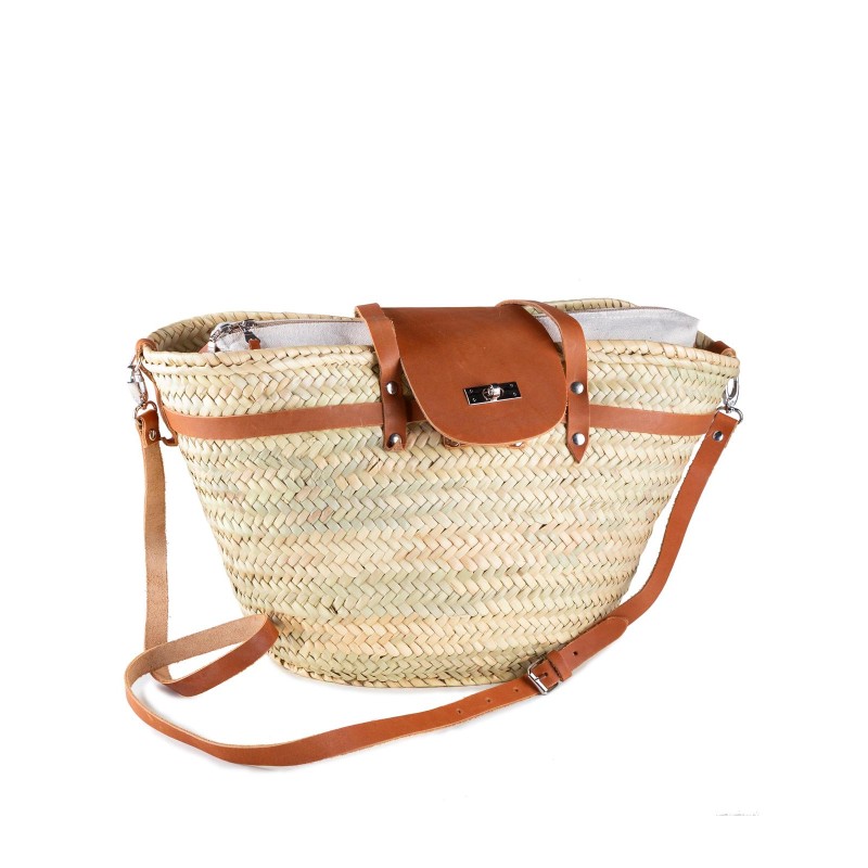 BOLSO PALMA SOLAPA PIEL DOBLE ASA 8 VUELTAS 47X29 CM