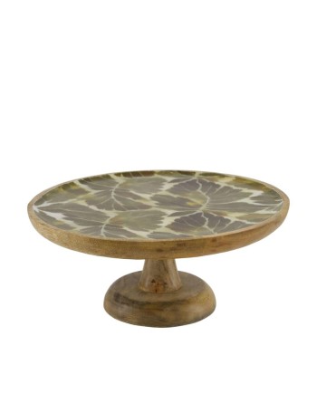 PEDESTAL MADERA MANGO PATRON HOJAS 28X28X12 CM