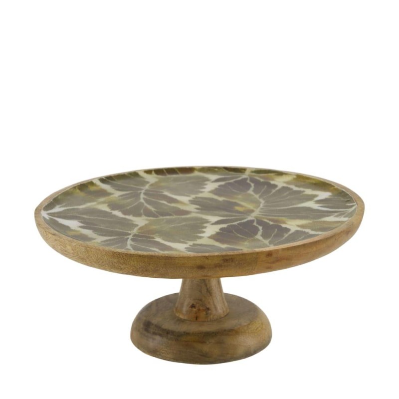 PEDESTAL MADERA MANGO PATRON HOJAS 28X28X12 CM
