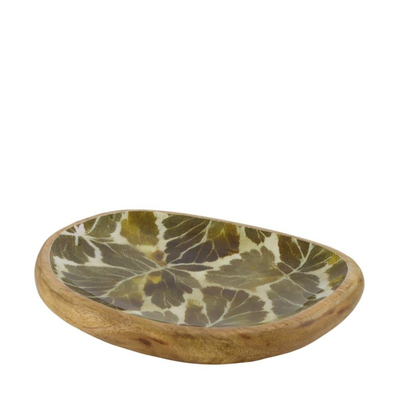 PLATO MADERA MANGO PATRON HOJAS 28X22X2.5 CM