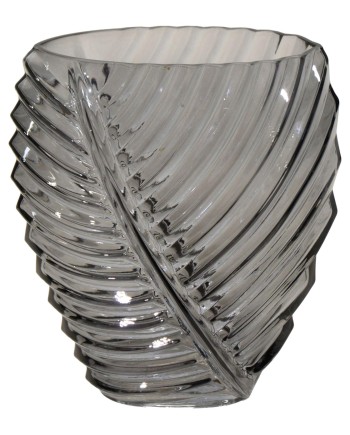 JARRÓN CRISTAL HOJA GRIS 18X11X21 CM