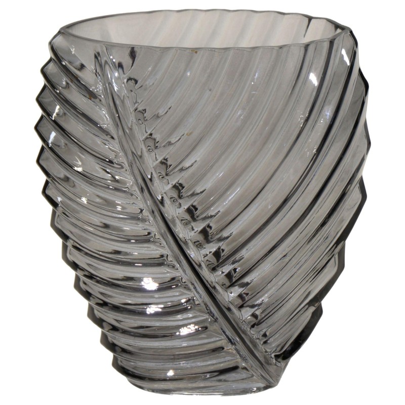 JARRÓN CRISTAL HOJA GRIS 18X11X21 CM