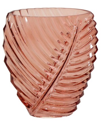 JARRÓN CRISTAL HOJA ROSA 18X11X21 CM