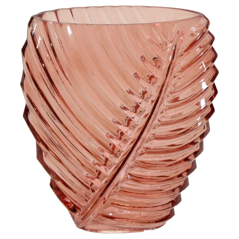 JARRÓN CRISTAL HOJA ROSA 18X11X21 CM