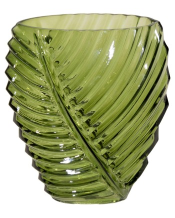 JARRÓN CRISTAL HOJA VERDE 18X11X21 CM