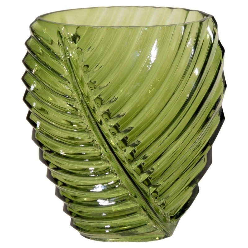 JARRÓN CRISTAL HOJA VERDE 18X11X21 CM