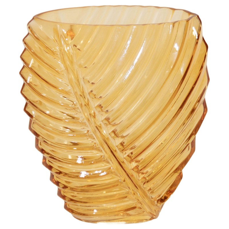 JARRÓN CRISTAL HOJA AMBAR 18X11X21 CM