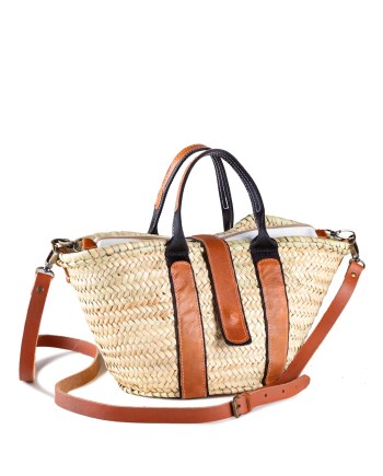 BOLSO PALMA SOLAPA IMÁN DOBLE ASA BICOLOR 6 VUELTAS 40X22 CM