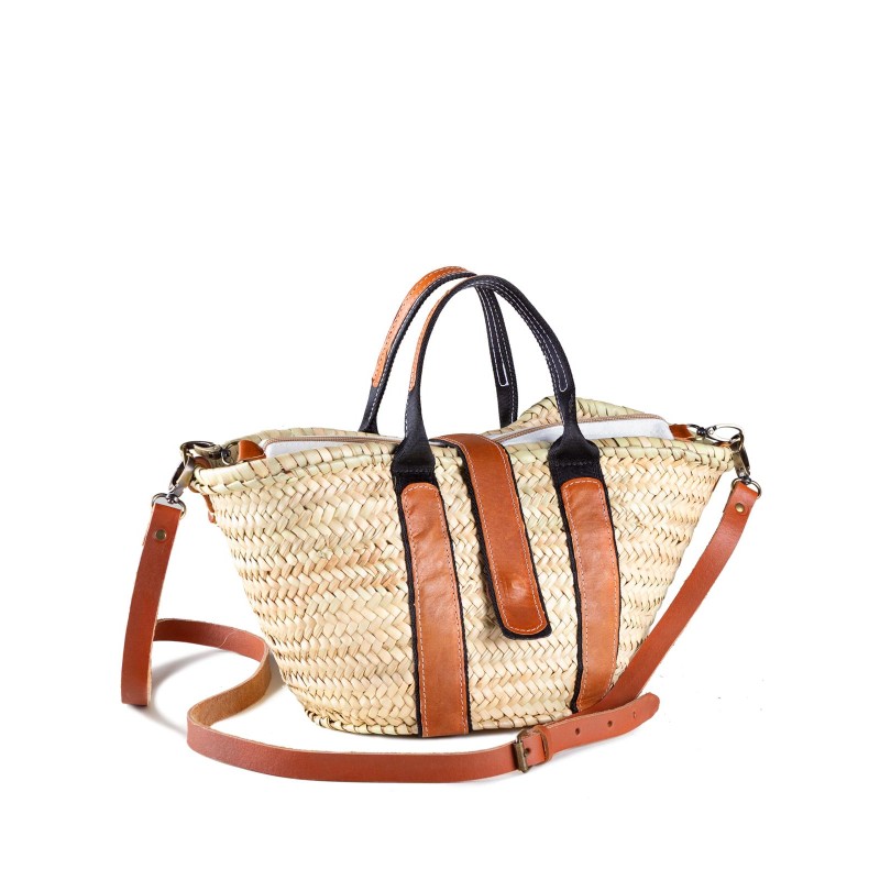 BOLSO PALMA SOLAPA IMÁN DOBLE ASA BICOLOR 6 VUELTAS 40X22 CM