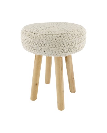 TABURETE MACRAMÉ BLANCO 30X30X42 CM