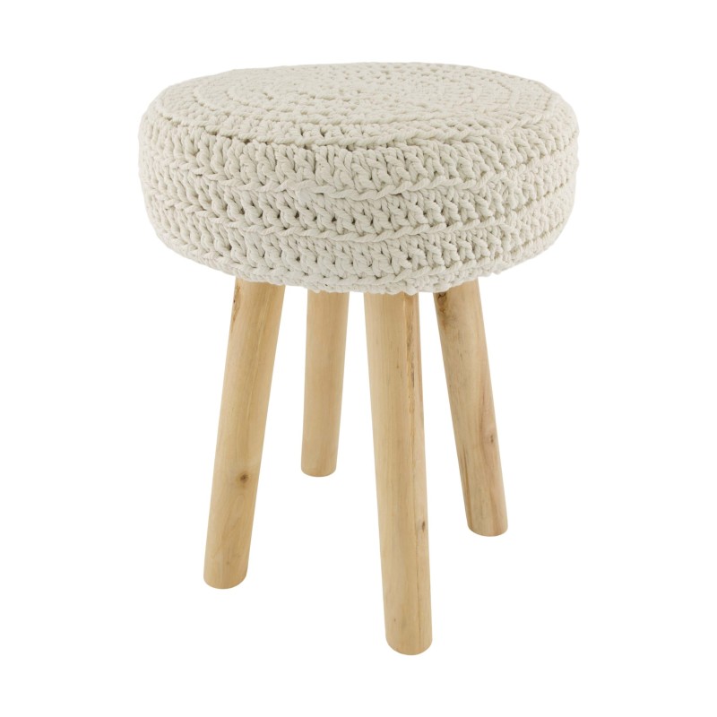 TABURETE MACRAMÉ BLANCO 30X30X42 CM