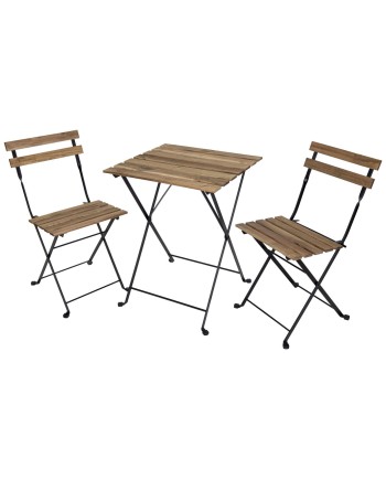 MESA Y SILLAS METAL MADERA NATURAL 55X54X70 CM