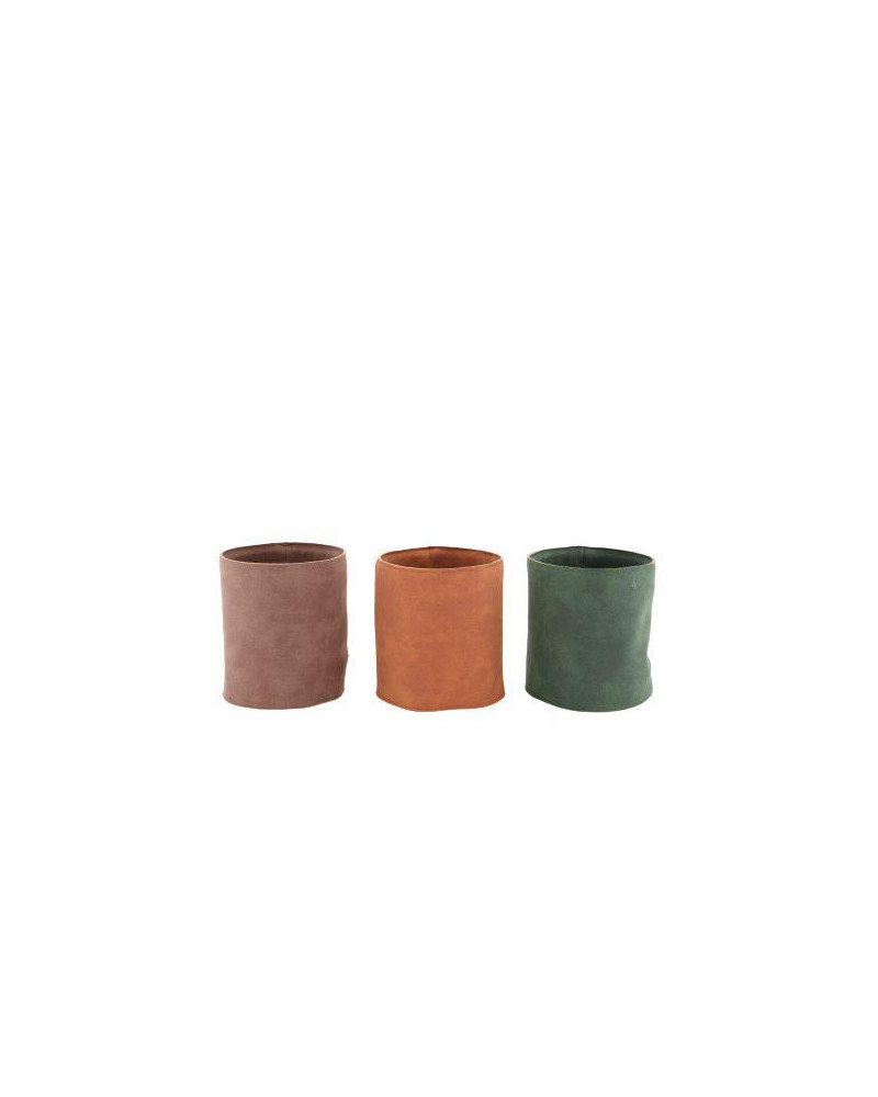 MACETERO SIMIL PIEL SURTIDO  Ø12.5X14CM