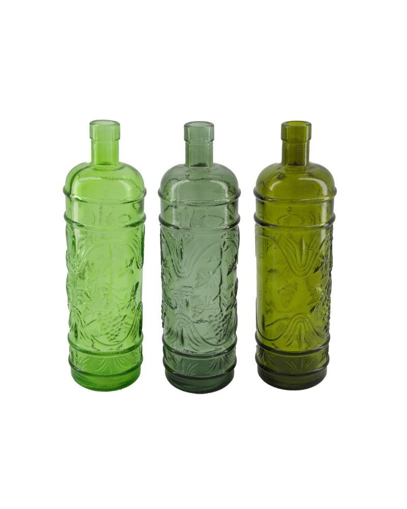 BOTELLA CRISTAL RECICLADO VERDES UNIDAD Ø9x29cm