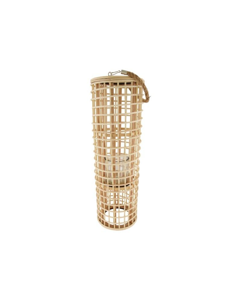 FAROL RATTAN CON CRISTAL NATURAL Ø18x58cm