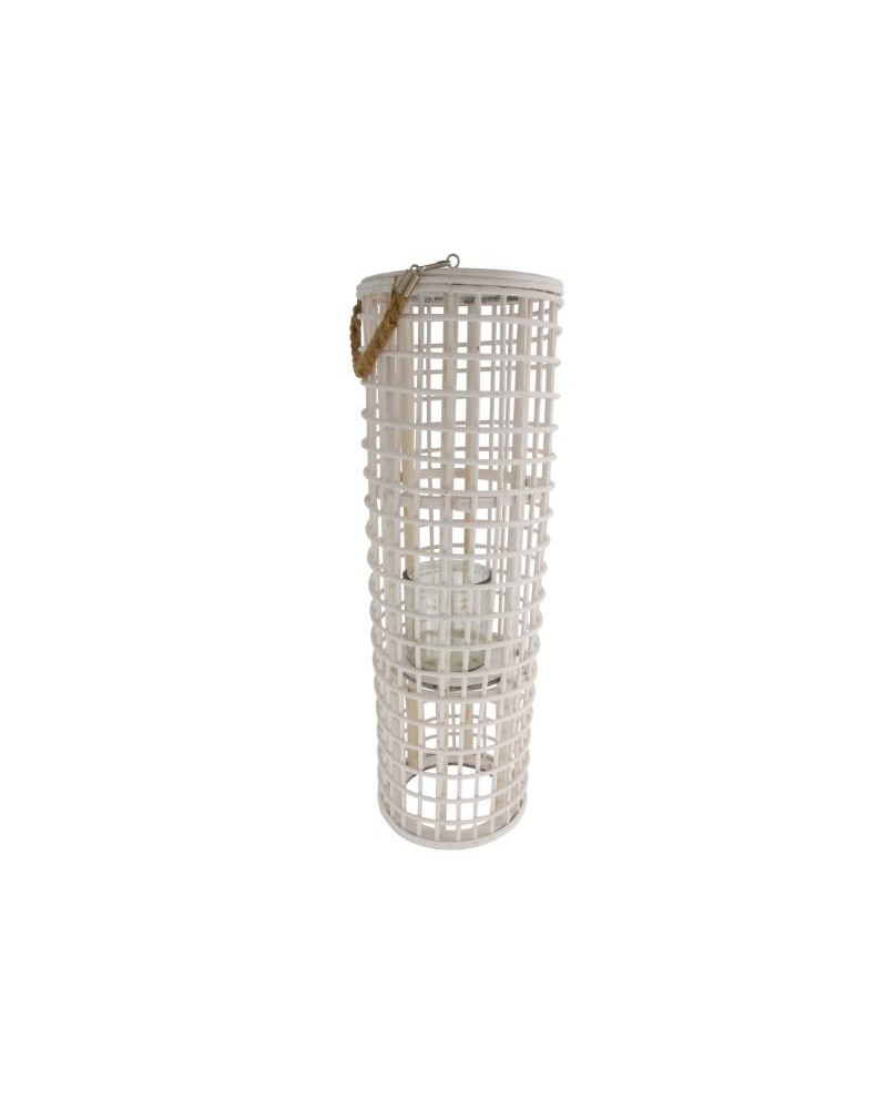 FAROL RATTAN CON CRISTAL BLANCO Ø18x58cm