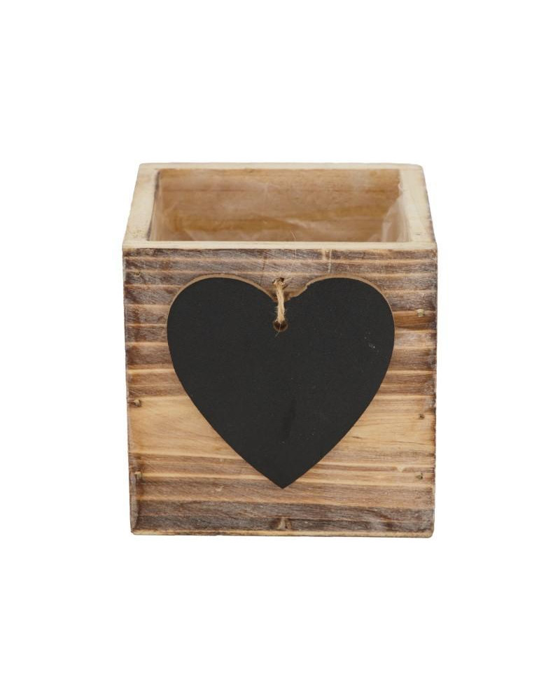 MACETERO MADERA CORAZÓN PIZARRA 12x12x12cm