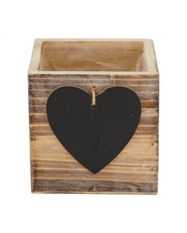 MACETERO MADERA CORAZÓN PIZARRA 12x12x12cm