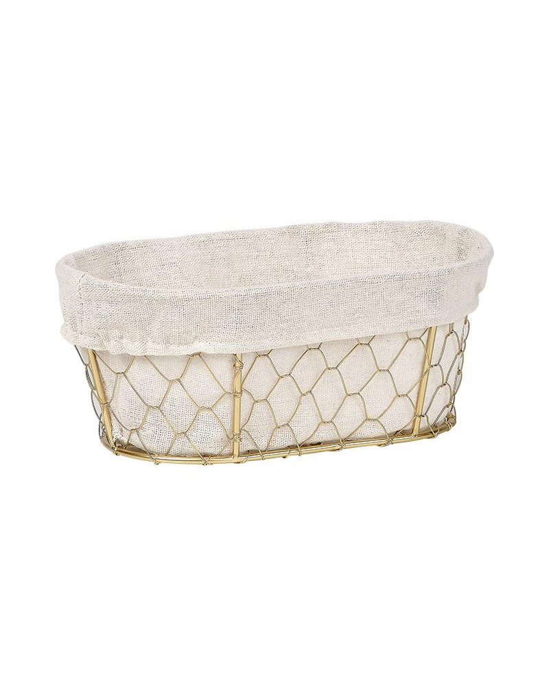 BANDEJA OVAL METAL DORADO FORRO JUTE 22,5X14X9 CM