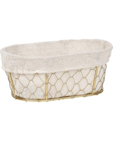 BANDEJA OVAL METAL DORADO FORRO JUTE 22,5X14X9 CM