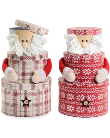 CAJAS CARTÓN REDONDAS PAPA NOEL SET3 MIX D32X20 CM