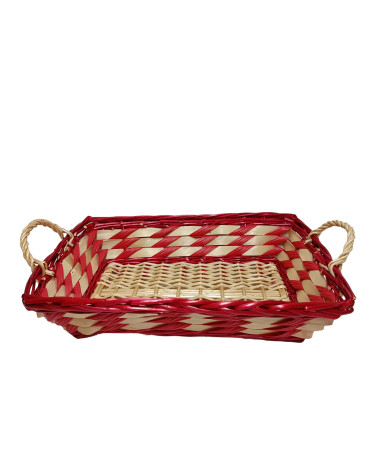 BANDEJA MIMBRE RECTANGULAR ROJA 52X37X12 CM