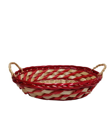 CESTA MIMBRE OVAL ROJA 52X42X12 CM